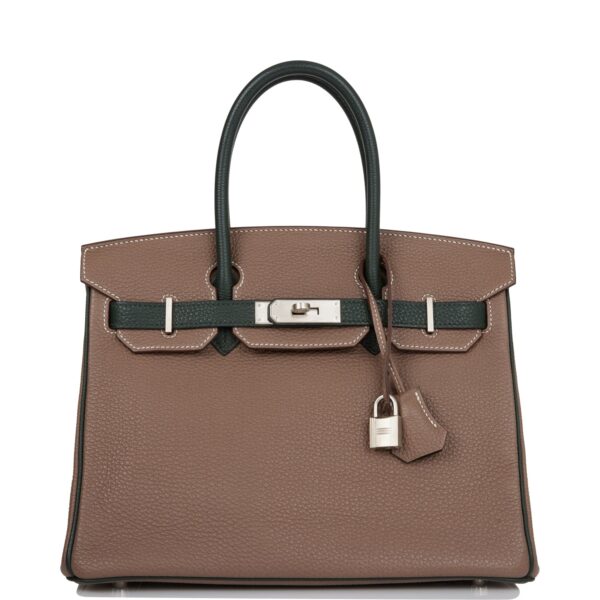 Top Quality Hermes Special Order (HSS) Birkin 30 Etoupe and Vert Fonce Togo Brushed Palladium Hardware