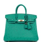 Hermes Birkin 25 Vert Verone Ostrich Gold Hardware
