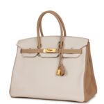 Top Quality Hermes Special Order (HSS) Birkin 35 Craie and Trench Clemence Brushed Gold Hardware
