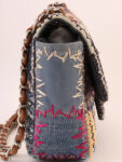 CHANEL Around 2012 Made Denim Patchworks Turn-Lock Chain Bag Indigo/Multi