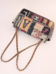 CHANEL Around 2012 Made Denim Patchworks Turn-Lock Chain Bag Indigo/Multi