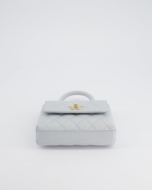 Chanel Pale Blue Extra Mini Coco Top Handle Bag in Caviar Leather with Champagne Gold Hardware
