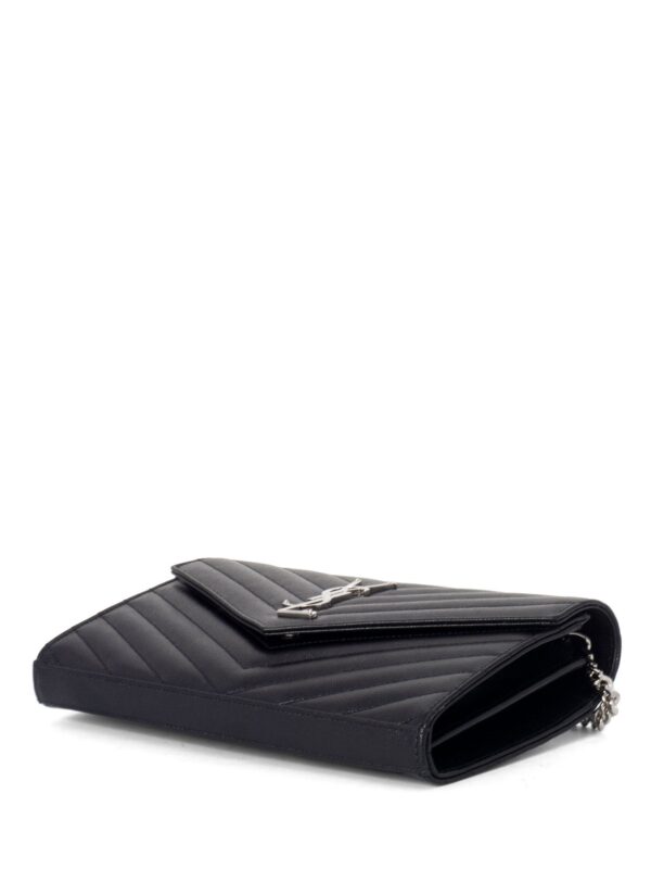 Saint Laurent Chevron Leather Monogram Wallet Chain Bag Black