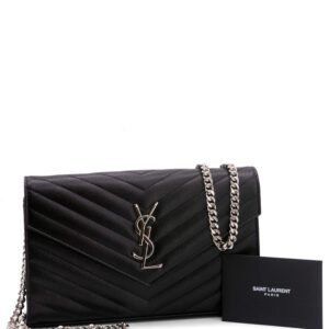 Saint-Laurent-Chevron-Leather-Monogram-Wallet-Chain-Bag-Black-2