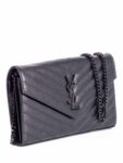 Saint Laurent Chevron Leather Monogram Wallet Chain Bag Black