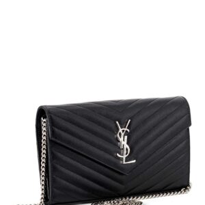 Saint Laurent Chevron Leather Monogram Wallet Chain Bag Black