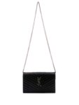 Saint Laurent Chevron Leather Monogram Wallet Chain Bag Black