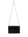 Saint Laurent Chevron Leather Monogram Wallet Chain Bag Black