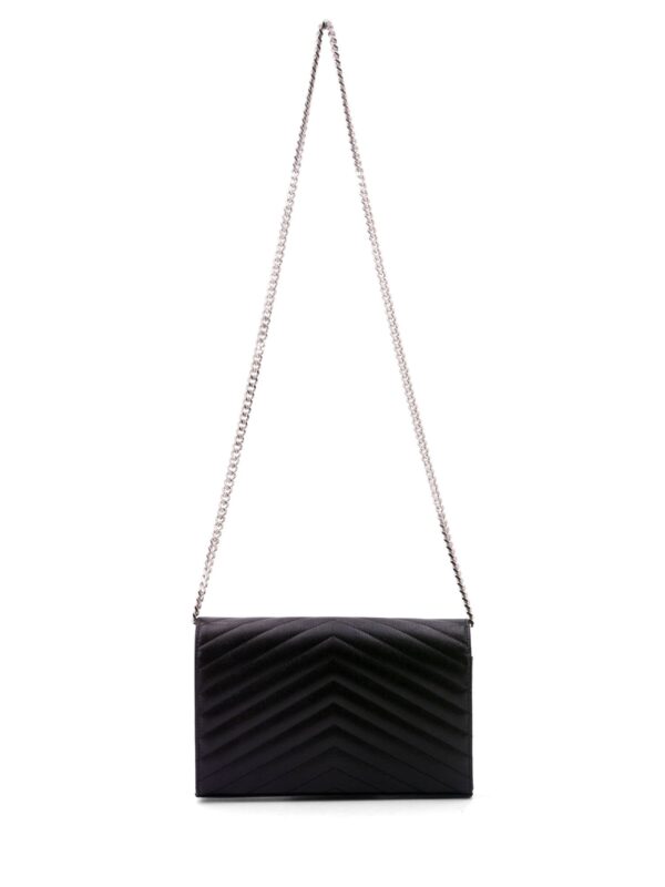 Saint Laurent Chevron Leather Monogram Wallet Chain Bag Black
