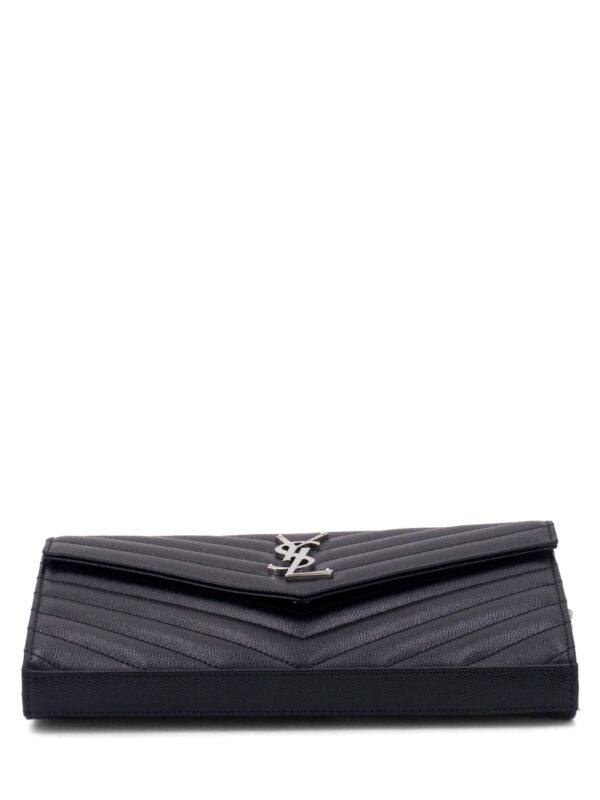 Saint Laurent Chevron Leather Monogram Wallet Chain Bag Black