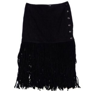 Yves Saint Laurent - Black Lamb Suede Fringe Skirt Sz 4