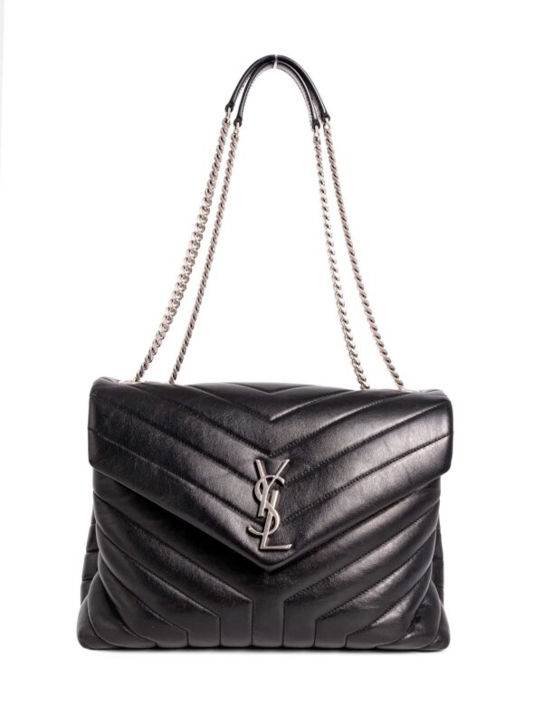 Yves Saint Laurent Chevron Leather Medium Loulou Flap Messenger Bag Black
