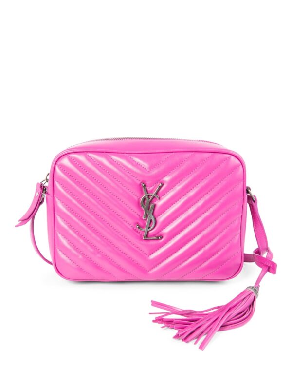 Yves Saint Laurent Chevron Leather Tassel Camera Messenger Bag Magenta Pink