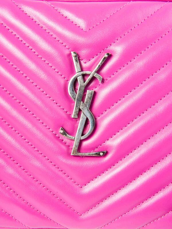 Yves Saint Laurent Chevron Leather Tassel Camera Messenger Bag Magenta Pink
