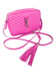 Yves Saint Laurent Chevron Leather Tassel Camera Messenger Bag Magenta Pink