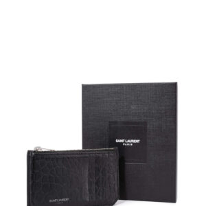Yves Saint Laurent Croc Embossed Card Holder Black