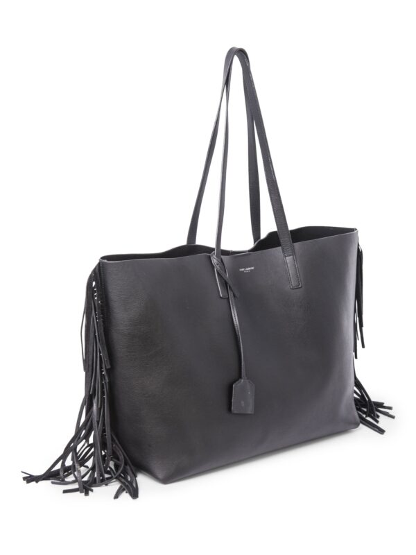 Yves Saint Laurent Leather East-West Fringe Tote Bag Black