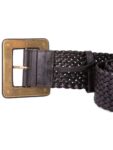Yves Saint Laurent Leather Woven Large Buckle Belt Brown