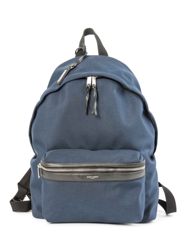 Yves Saint Laurent Logo Canvas Leather Large Backpack Navy Black