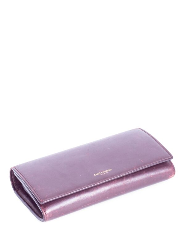 Yves Saint Laurent Logo Leather Flap Travel Wallet Burgundy