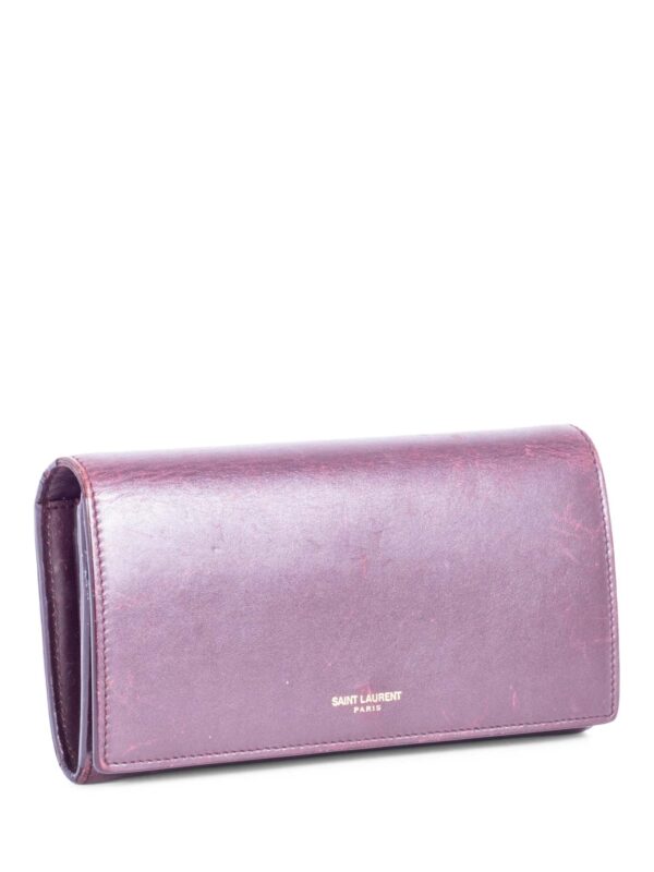 Yves Saint Laurent Logo Leather Flap Travel Wallet Burgundy
