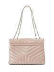 Yves Saint Laurent Logo Quilted Chevron Leather Medium Loulou Bag Taupe Silver
