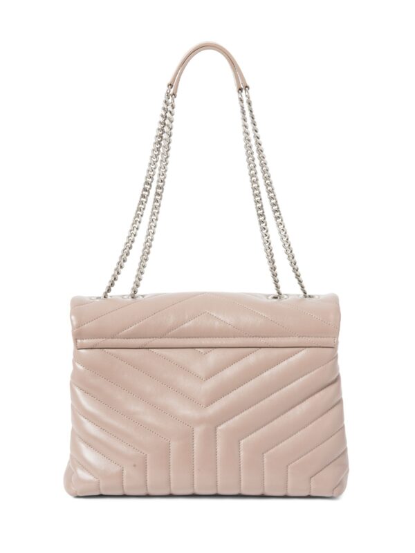 Yves Saint Laurent Logo Quilted Chevron Leather Medium Loulou Bag Taupe Silver