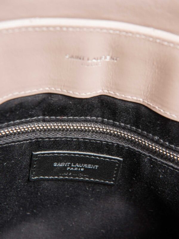 Yves Saint Laurent Logo Quilted Chevron Leather Medium Loulou Bag Taupe Silver