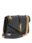 Yves Saint Laurent Logo Quilted Leather 24K Gold Plated Messenger Bag Black