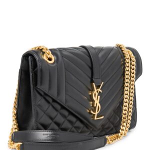 Yves-Saint-Laurent-Logo-Quilted-Leather-24K-Gold-Plated-Messenger-Bag-Black-2