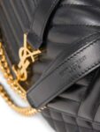 Yves Saint Laurent Logo Quilted Leather 24K Gold Plated Messenger Bag Black