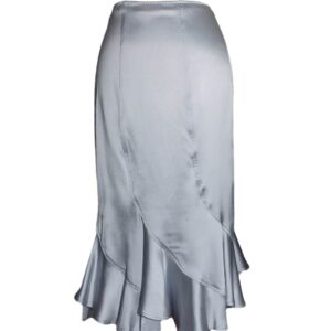 Yves Saint Laurent Silk A Line Ruffled Skirt Blue