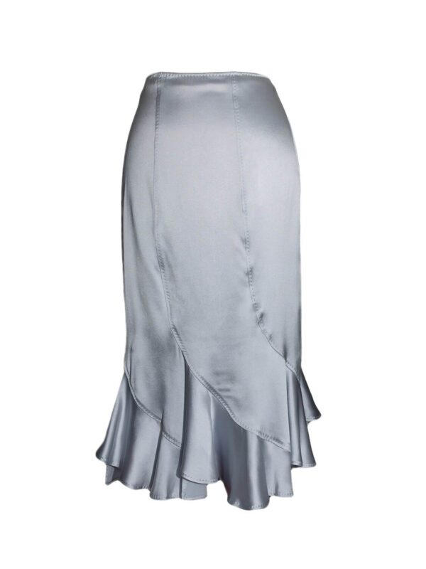 Yves Saint Laurent Silk A Line Ruffled Skirt Blue