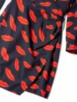 Yves Saint Laurent Silk Lips Print Wrap Dress Black Red