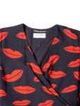 Yves Saint Laurent Silk Lips Print Wrap Dress Black Red