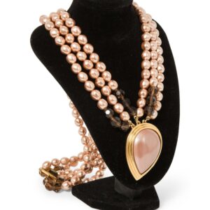 Yves Saint Laurent Stamped Vintage Layered Pearl Necklace Rose Gold