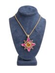 Yves Saint Laurent Vintage Gripoix 24K Cabochon Glass Necklace Yellow Hot Pink