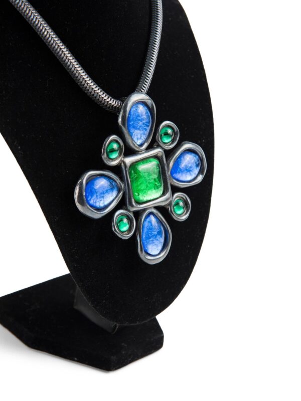 Yves Saint Laurent Vintage Gripoix Cabochon Glass Necklace Green Blue