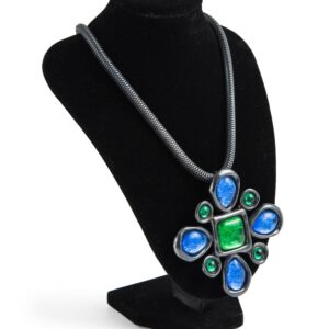 Yves Saint Laurent Vintage Gripoix Cabochon Glass Necklace Green Blue