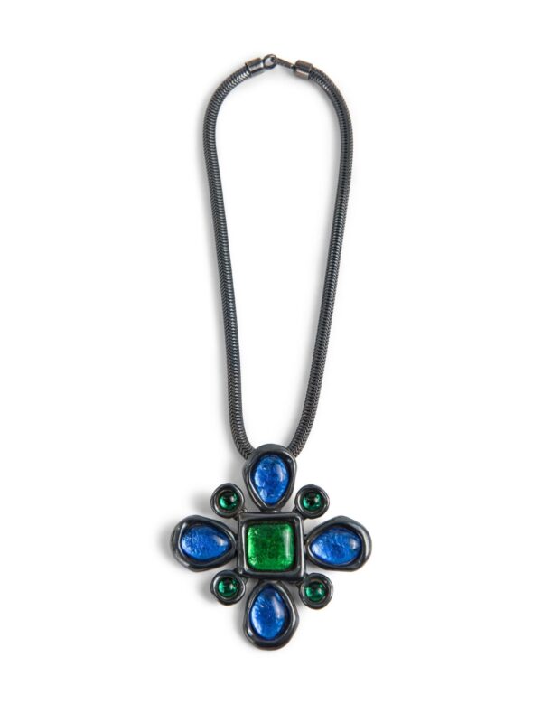 Yves Saint Laurent Vintage Gripoix Cabochon Glass Necklace Green Blue