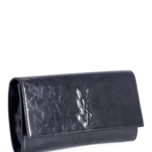 Yves Saint Laurent YSL Logo Patent Leather Flap Clutch Black