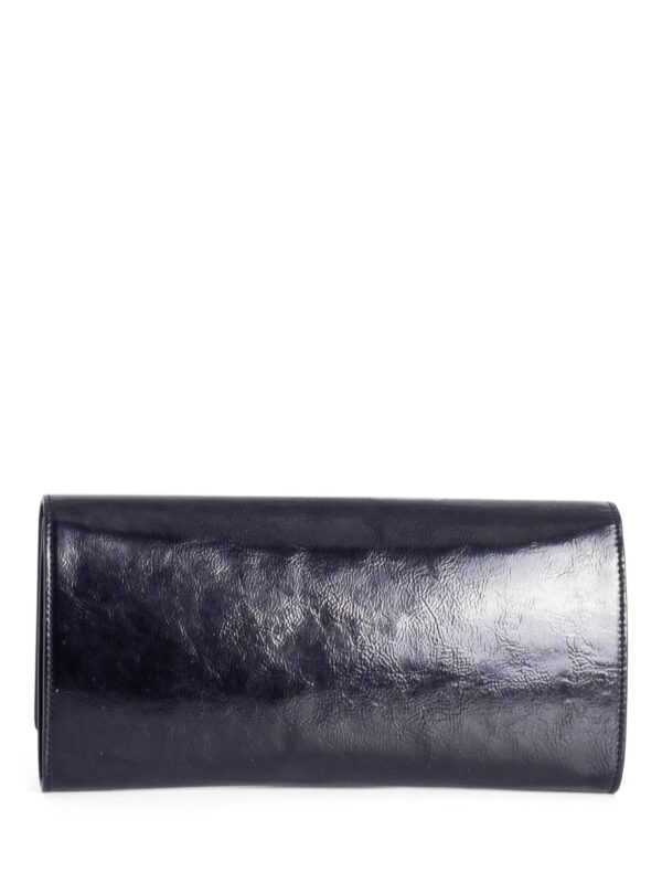 Yves Saint Laurent YSL Logo Patent Leather Flap Clutch Black