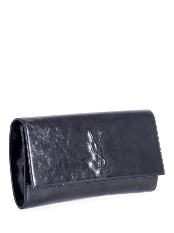 Yves Saint Laurent YSL Logo Patent Leather Flap Clutch Black