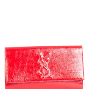 Yves-Saint-Laurent-YSL-Logo-Patent-Leather-Large-Flap-Clutch-Red-2