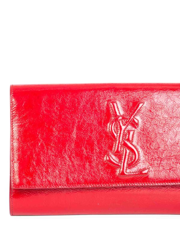 Yves Saint Laurent YSL Logo Patent Leather Large Flap Clutch Red