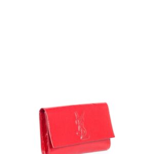 Yves Saint Laurent YSL Logo Patent Leather Large Flap Clutch Red