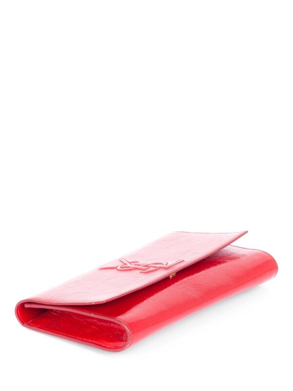 Yves Saint Laurent YSL Logo Patent Leather Large Flap Clutch Red