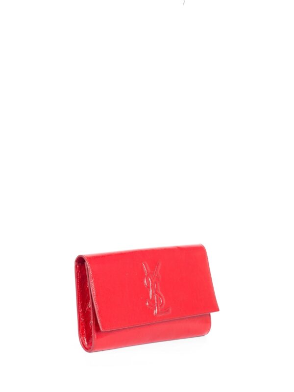 Yves Saint Laurent YSL Logo Patent Leather Large Flap Clutch Red