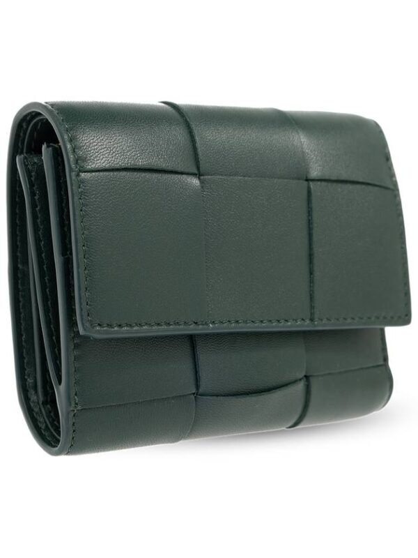 Bottega Veneta Cassette Tri-Fold Zipper Half Wallet Emerald Green