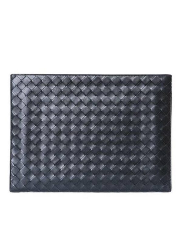 Bottega Veneta Intrecciato Zipper Leather Clutch Bag Black